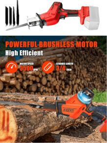 1 套大功率电池无绳往复锯，无刷电机变速锯 0-3500 SPM，无需工具更换刀片，4 个用于木材/金属切割的 Recpro 刀片。