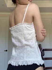 Women Y2k Fairy Grunge Camisole Slim Fit Lace Ruffle Hem Sleeveless Backless Spaghetti Strap Crop Tank Tops With Bow Slim Fit T Shirt Going Out Tops For Teen Girls Vintage Retro Aesthetic Clothes 2000s Summer Streetwear - 白色 - 查看 4