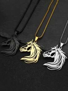 Colar de Aço Inoxidável com Cabeça de Cavalo Estética em Forma de Animal, Cores Ouro, Prata e Preto, Presente para Amantes de Cavalos, Homens e Mulheres