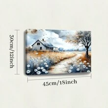 Farmhouse Canvas Wall Art Beautiful Field Painting Wildflower Barn Print Nature Scenery Picture French Countryside Poster For Bathroom Bedroom Living Room Office Wall Decor - Multicolor - View 8
