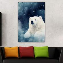 1 Piece Home Wall Decor Framed Canvas Starry Polar Bear Pattern Canvas Wall Art Paintings For Living Room - Canvas Framed Print Wall Artworks Bedroom Decoration Office Wall Decor