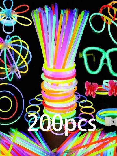 200 支装多色荧光棒派对荧光棒，派对装饰，持续发光 8~12 小时，夜光，点亮派对礼品，手链，项链，霓虹灯，婚礼派对荧光棒，亮色荧光棒，适用于派对、酒吧、夜总会、发光派对用品、生日礼物、礼品推荐。霓虹派对