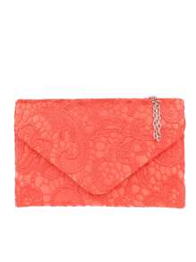 Girly Handbags Womens Floral Satin Lace Clutch Bag Envelope Evening Bag - Coral Pink - View 1