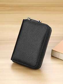 1pc Leather Zipper Storage Bag, Travel Portable Pack With Layered Design Suitable For Storing Cards, ID, Certificates, Cash, Etc.