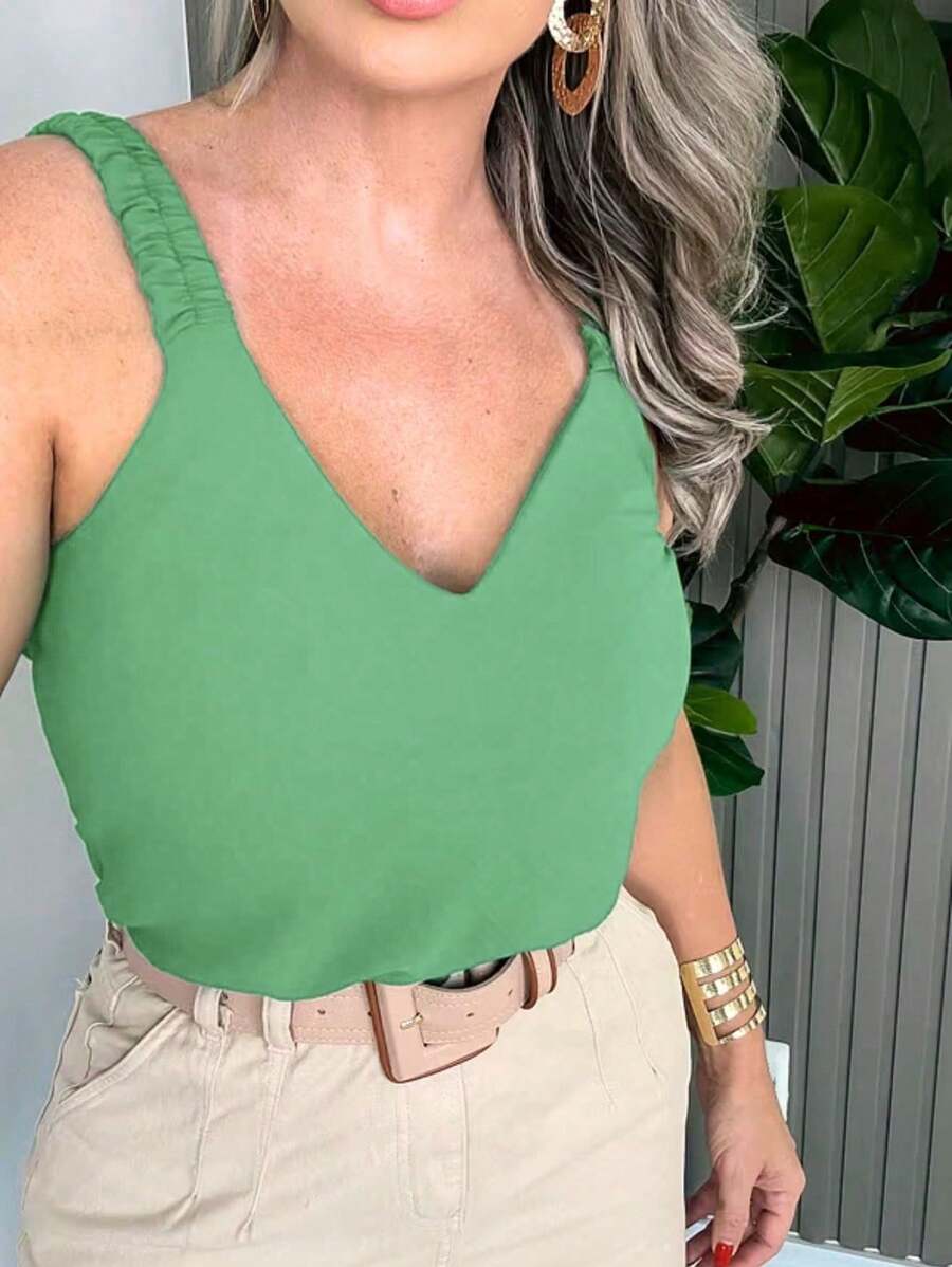 Women's Tank Top With Draped Straps Duna Fabric Beautiful Fashion!! - V薄荷 - 查看 1