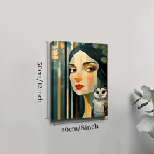 1pc Framed Canvas Poster, Forest - Themed Girl With Owl Companion Wall Art Canvas Paintings, Ideal Gift For Bedroom Living Room Corridor, Wall Art, Room Decoration