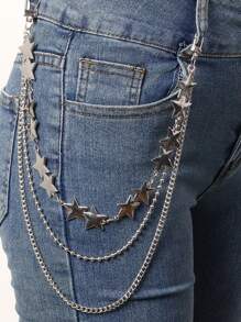 1pc Stylish Punk Five-Pointed Star Pendant Waist Chain, Multi-Layer Chain Alloy Pants Chain, Versatile Accessory For Teenagers And Jeans - Silver - View 3