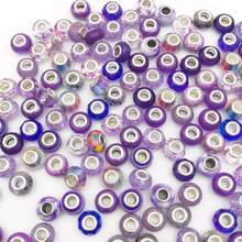 50pcs Purple Large Hole Spacer Beads, European & American Crafted Beads For DIY Jewelry Making, Necklace, Bracelet, Jewelry Accessories, DIY Handicrafts, Keychains, Phone Straps - Purple - View 4