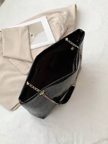 Fashionable Retro Large Capacity Crocodile Pattern Women Shoulder Tote Bag - Black - View 5