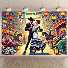 Cenário vibrante de festival de dança tradicional espanhola - decoração de parede versátil para sala de estar, quarto, escritório e festas ao ar livre - poliéster, sem necessidade de energia