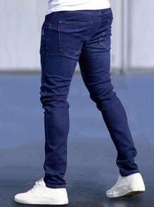 Men's Casual Fashion Ripped Skinny Stretch Denim Jeans - Dark Wash - View 3