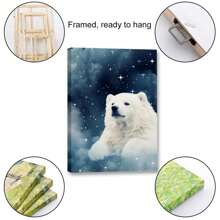 1 Piece Home Wall Decor Framed Canvas Starry Polar Bear Pattern Canvas Wall Art Paintings For Living Room - Canvas Framed Print Wall Artworks Bedroom Decoration Office Wall Decor