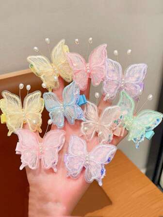 6-Pair Vintage/Fashion Versatile Colorful Mesh Lightweight Sequin Faux Pearl Butterfly Hair Clips/Barrettes For Women Claw Clips, Y2k Outfit, Hair Accessories