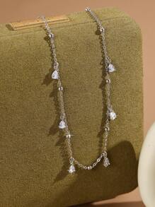 1pc Pure 925 Sterling Silver Fashionable Simple Teardrop Cubic Zirconia Tassel Necklace, Versatile Jewelry Gift For Women - Silver White Diamond Water Drop - View 3