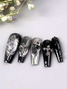 TSZS 12 槽盒装 120 件朋克 Y2K 暗黑风格混合合金组合美甲用品指甲饰品美甲宝石 - 灰色 - 查看 3