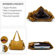 Angel Kiss Handbags For Womens Top-Handle Hobo Purse Roomy Casual Shoulder Bags PU Tote Satchel Purse For Women - Màu vàng - Xem 5