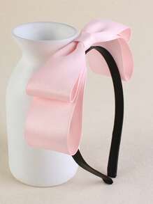 1pc Plain Cute Polyester Fabric Bowknot Headband, Large Size, Fashion, Versatile, For Women, Pink