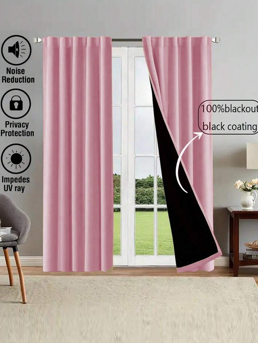 1pc 100% Blackout Solid Color Coated Membrane Curtain, Modern Minimalist Style UV Protection, Sound Insulation, Privacy, Lightweight Pole Pocket No Drill, Year-Round Use Curtains Curtains For Living Room Kitchen Room Decor Home Decor Living Room Kitchen Decor Living Room Decor Room Decor Curtains Bedroom - Pink - View 1