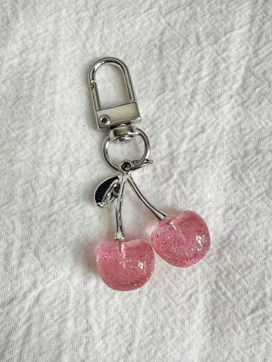 1pc Unisex Shiny Imitation Cherry Keychain Fashion Delicate 3D Cherry Handbag Pendant Summer - Pink - View 1