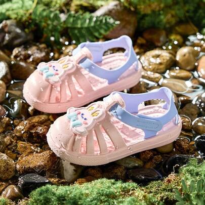 Balabala 兒童卡通涼鞋-可愛的動物滑上木鞋，帶可調節錶帶，男孩和女孩的防滑輕便夏季鞋