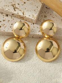 2 件时尚亮面球形金属耳环金色夸张耳环个性镀金几何耳环女士