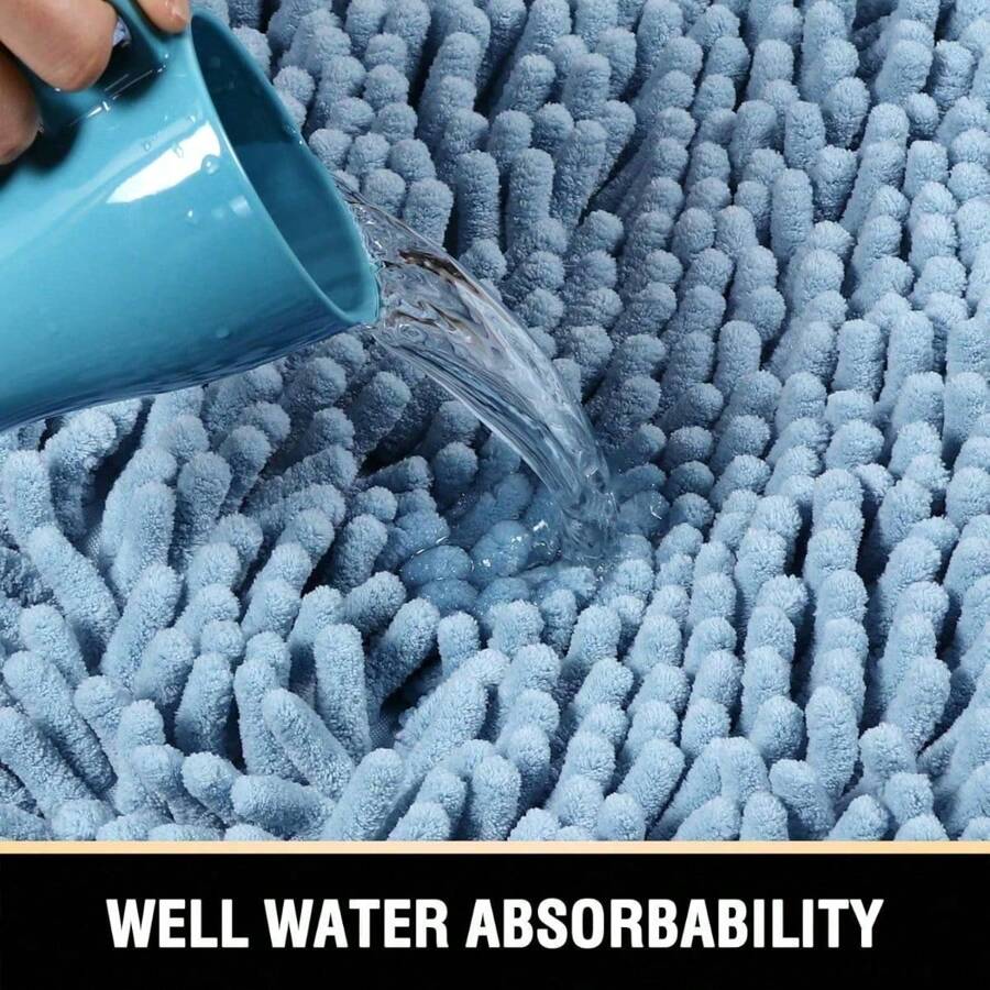 5-Piece Bathroom Rug Set - Cobblestone Memory Foam, Extra Thick & Non-Slip, Water Absorbent & Washable, Ideal For Tub, Toilet, & Floor - Dark Blue Color - Blue - View 1