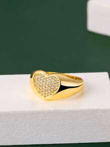 1 st. Elegante goudkleurige kubieke zirkonia hartring, sieradencadeau geschikt voor Moederdag, feestdagen, feesten, aanzoeken