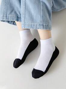 5 Pairs Of Spring And Summer Ankle Socks, Mesh Socks, Short Socks, Sports Socks, Student Socks, Casual, Color Blocking Design For Boys And Girls Aged 1-16