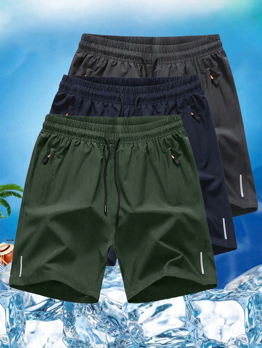 3件套男士运动短裤，透气跑步健身训练休闲及膝短裤，适合户外沙滩夏季穿着。 - 彩色 - 查看 1