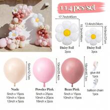 5 peças/114 peças/126 peças Conjunto de Guirlanda de Balões Rosa Retrô Nude com Tema de Margarida Branca, Adequado para Decoração de Casamento, Aniversário e Festa - Rosa chiclete - Visão 4
