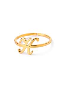 1 pieza Anillo abierto con letra, unisex, chapado en oro de 18K, diseño elegante, adecuado para bodas, Día de la Madre y otras ocasiones - amarillo dorado-2 - Ver 14