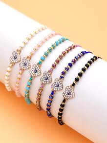 LORRILIA 12 件 Miyuk 恶魔之眼邪眼心形爱心水晶编织手链可调节护身符手链儿童礼物家庭分享装