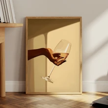 1 pieza - Elegante impresión en lienzo de copa de vino de una sola mano - Decoración moderna de pared sin marco para salas de estar, dormitorios, cocinas, oficinas en el hogar y baños - Colgante vertical único para uso en interiores/exteriores