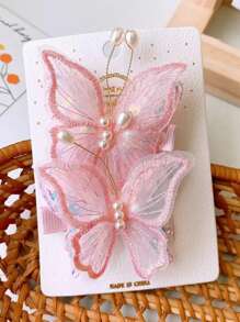 6-Pair Vintage/Fashion Versatile Colorful Mesh Lightweight Sequin Faux Pearl Butterfly Hair Clips/Barrettes For Women Claw Clips, Y2k Outfit