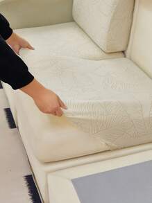 1pc Leaf Pattern Stretch Sofa Cover, Modern Minimalist Style Sofa Seat Cushion Cover, Pet Friendly Anti-Scratch Sofa Protector, Machine Washable Home Decor, Fit For L-Shaped Combination Sofa And 1/2/3/4-Seater Sofa (Sold Separately)