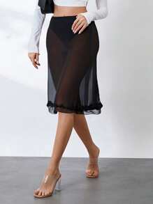 Women's White Translucent Polka Dot Skirt - Black - View 4