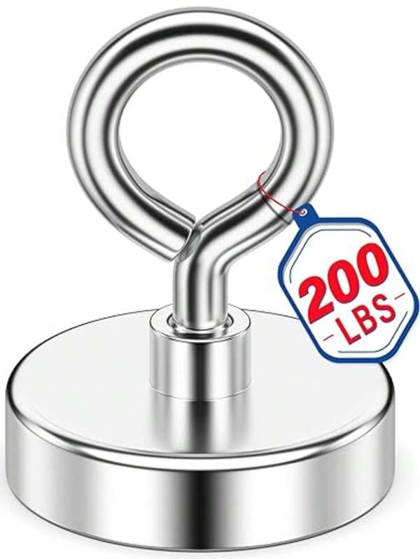 Neodymium Fishing Magnet, 200 Pound Tensile Rare Earth Magnet, Strong Magnet Heavy-Duty With Countersunk Eye Bolt, Diameter 1.75 Inches (Approximately 4.5 Centimeters) Magnet For Disassembly, Kitchen Storage, Lifting, And Magnetic Fishing