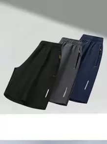 3 件男友风格男士运动短裤套装，速干透气抽绳松紧腰跑步健身短裤，适合沙滩和篮球