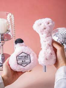 nicovaer 1pc Polyester Fabric Realistic Pink Embroidered Bone & Perfume Bottle Plush Doll, With BB Device For Sound, Suitable For Medium/Small Dogs & Cats As Interactive Companion, Creative Pet Squeaky Doll - Pink - View 14