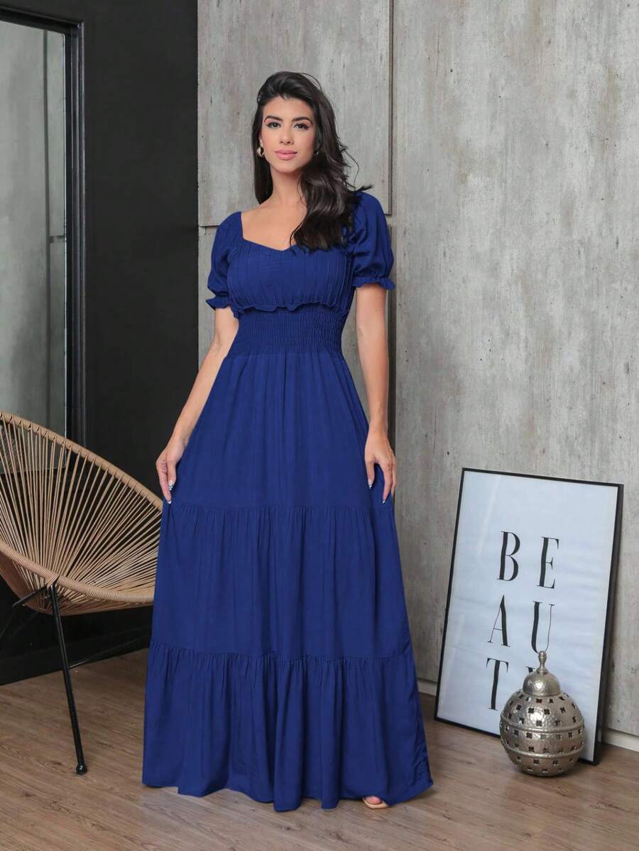 Women's Long Sleeve Viscose Dress - Màu xanh hải quân - Xem 1