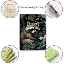 1 Piece Home Wall Decor Framed Canvas Raccoon Animals Pattern Canvas Wall Art Paintings For Living Room - Canvas Framed Print Wall Artworks Bedroom Decoration Office Wall Decor