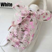 1pair Dreamy Cherry Blossom Mesh Lace Shoelaces, Suitable For Canvas Shoes, Sneakers, White Shoes, Flat Shoelaces For Spring/Summer