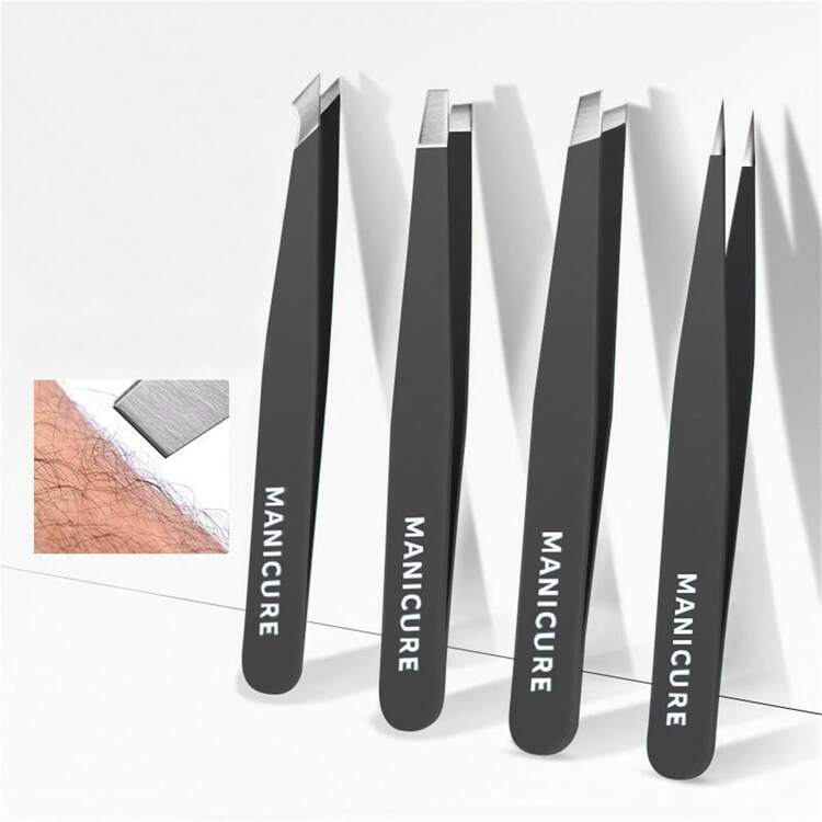 4 piezas Set de Pinzas - Pinzas de acero inoxidable profesionales para cejas - Gran precisión para el vello facial, astillas e ingrown - Multicolor - Añade 10