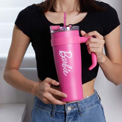 Miniso Barbie Series Giant Large Capacity Straw Steel Cup Stainless Steel Water Bottle Cartoon Cute Insulated Cup Portable Travel Coffee Mug Tumbler 1600ml/54oz