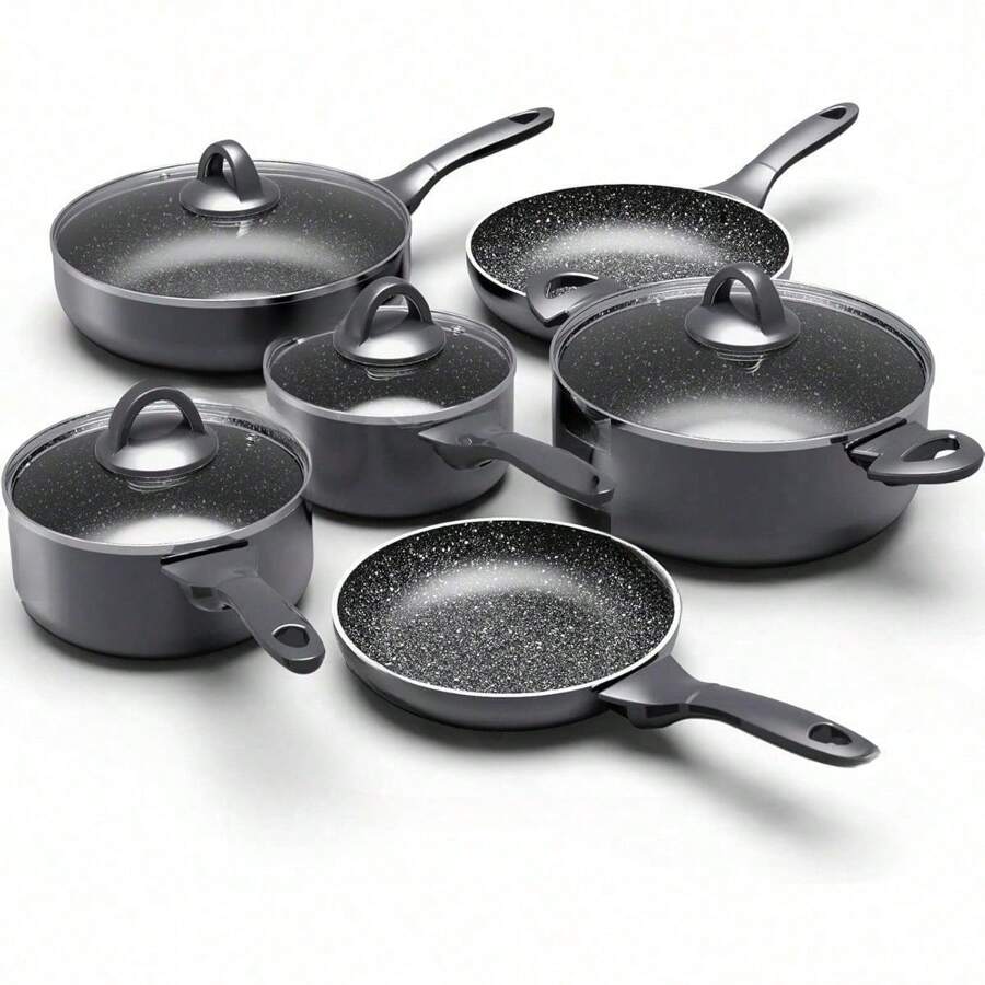 Induction Cookware Pots And Pans Set 10 Piece, Dishwasher Safe Nonstick Cooking Pans, Stay-Cool Bakelite Handle, Scratch Resistant Kitchen Sets With Frying Pans, Saucepans & Stockpot