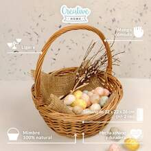 Cesta de Pascua de mimbre creativa para el hogar con asa para regalo, picnic, almacenamiento de plantas, decoración, tejida a mano