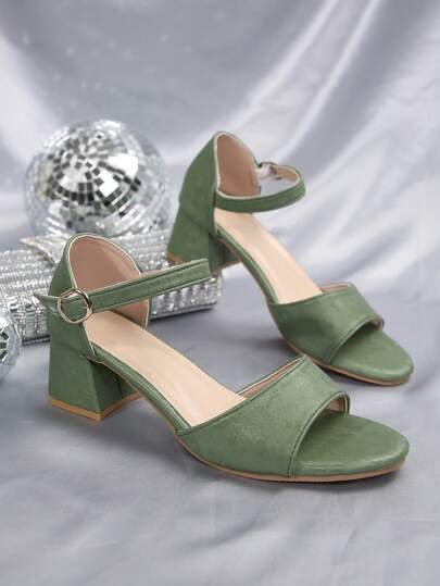 Women's Fashionable & Comfortable Summer Elegant Retro Strap Buckle Decor Chunky High Heel Sandals