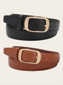 2pcs Women's Square Buckle Waist Belt, Classic PU Leather Solid Color Vintage Decoration Casual Jeans Belt - Belt - View 7