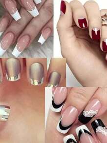 6 Sheets (288 Pieces) French Nail Art Sticker Strips With Wavy Circular Pattern And Nail Polish And Glitter Application Template For Creating French Manicures Without Spilling