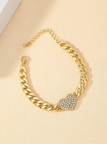 1pc Gold Color Rhinestone Heart Charm Multi-Function Bracelet, Minimalist & Practical